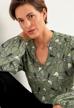 Cellbes of Sweden Blommönstrad blus med struktur Grön/Mönstrad Sale