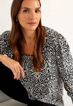 Cellbes of Sweden Blus med smock i ärmsluten Beige / Svart / Mönstrad Sale