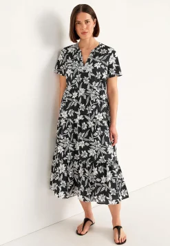 Cellbes of Sweden Bomullsklänning med volang Svart / Blommig Sale