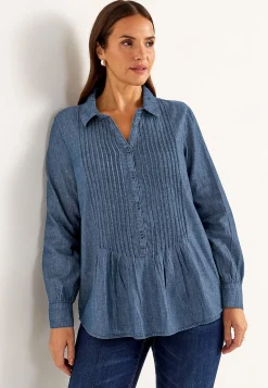 Cellbes of Sweden Denimblus med sydda veck Mörkblå / Denim