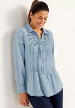 Cellbes of Sweden Denimblus med sydda veck Mellanblå / Denim Clearance