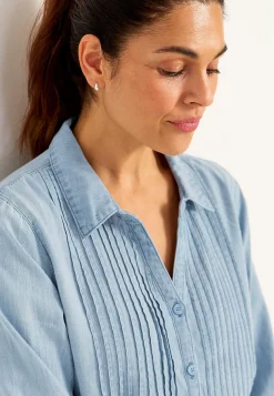 Cellbes of Sweden Denimblus med sydda veck Mellanblå / Denim Clearance