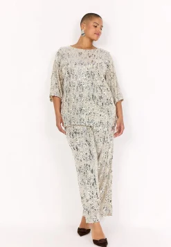 Wasabiconcept Festlig trikåtopp med paljetter Beige Discount