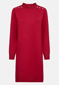 Freequent Finstickad klänning med knappar Röd Best
