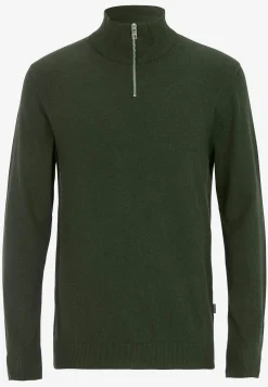 JACK & JONES Finstickad tröja med dragkedja Mörk gråmelange New