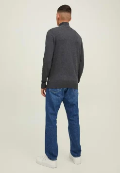 JACK & JONES Finstickad tröja med dragkedja Mörk gråmelange New
