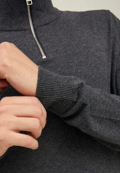 JACK & JONES Finstickad tröja med dragkedja Mörk gråmelange New