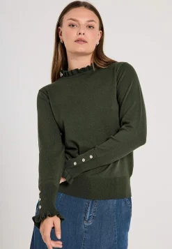 Freequent Finstickad tröja med knappar Svart Sale