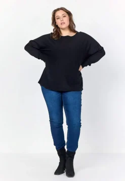 Wasabiconcept Finstickad tröja med knappar i ryggen Svart New