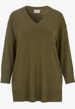 Wasabiconcept Finstickad tröja med v-ringning Olivgrön New