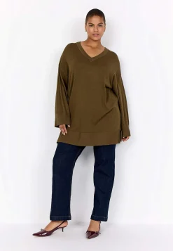 Wasabiconcept Finstickad tröja med v-ringning Olivgrön New