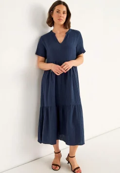 Cellbes of Sweden Klänning i krinklad bomull Marin Discount