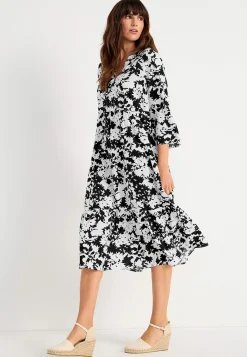 Cellbes of Sweden Klänning med volanger Vit / Svart / Blommig Online