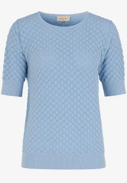 Freequent Kortärmad bomullströja med strukturmönster Ljusblå Best