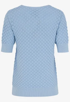 Freequent Kortärmad bomullströja med strukturmönster Ljusblå Best