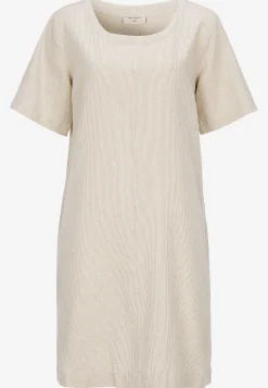 Freequent Kortärmad linneklänning med garnfärgade ränder Beige / Vit / Randig Clearance