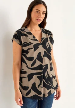 Cellbes of Sweden Kortärmad trikåtunika Mörk beige / Svart / Mönstrad Clearance