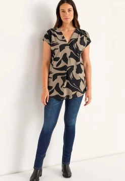 Cellbes of Sweden Kortärmad trikåtunika Mörk beige / Svart / Mönstrad Clearance