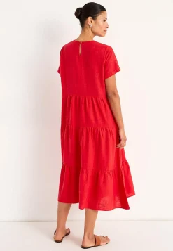Cellbes of Sweden Linneklänning med volanger Röd Outlet