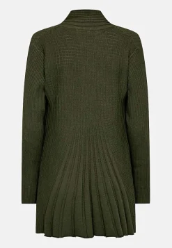 Freequent Lång, ribbad cardigan Claudisse Mörkgrön / Melerad