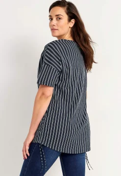 Cellbes of Sweden Lång topp med dragsko i sidorna 2-pack Marin / Randig + Marin / Enfärgad