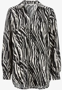 Cellbes of Sweden Långärmad, vävd tunika Svart / Beige / Mönstrad New