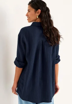 Cellbes of Sweden Långskjorta i krinklad bomull Marin Best