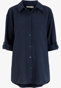 Cellbes of Sweden Långskjorta i krinklad bomull Marin Best