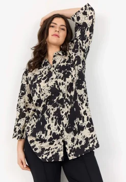 Wasabiconcept Långskjorta med crepe-kvalitet Svart / Vit / Mönstrad Sale