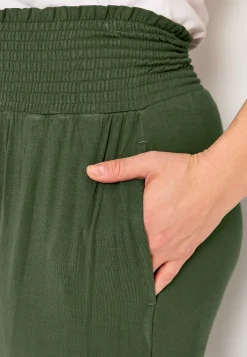 Cellbes of Sweden Mjuk trikåbyxa med smockad resårmidja Liv Khakigrön Online