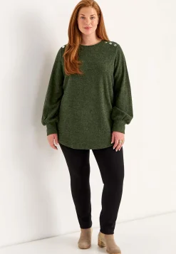 Cellbes of Sweden Mjuk trikåtröja med knappar Beata Grönmelange Online