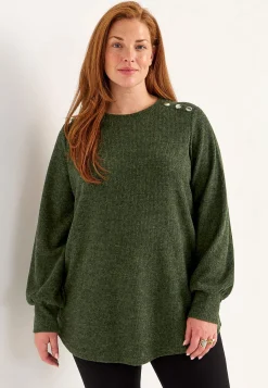 Cellbes of Sweden Mjuk trikåtröja med knappar Beata Grönmelange Online