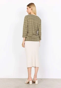 Soyaconcept Mönstrad trikåtopp Olivgrön/Beige/Mönstrad