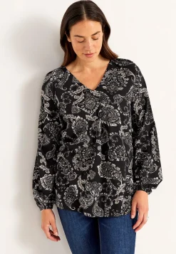 Cellbes of Sweden Mönstrad trikåtunika med dekorativt veck Svart / Paisley Hot