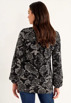 Cellbes of Sweden Mönstrad trikåtunika med dekorativt veck Svart / Paisley Hot