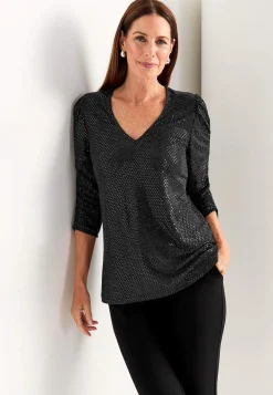 Cellbes of Sweden Paljettopp med 3/4-ärmar Svart / Glitter Clearance