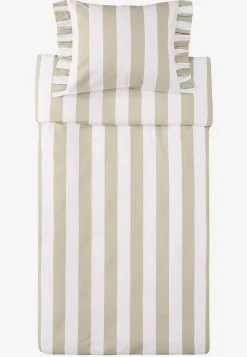 Fondaco Randigt påslakanset med volanger Offwhite/Beige Best