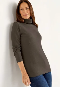 Cellbes of Sweden Ribbad polotröja i ekologisk bomull Brun Outlet