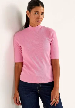 Cellbes of Sweden Ribbad topp med polokrage Rosa New