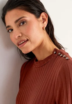 Cellbes of Sweden Ribbad trikåklänning med hög slits Roströd Outlet