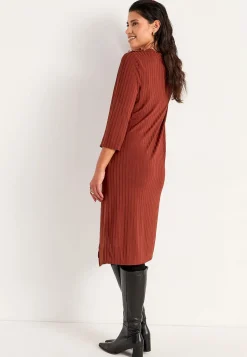 Cellbes of Sweden Ribbad trikåklänning med hög slits Roströd Outlet