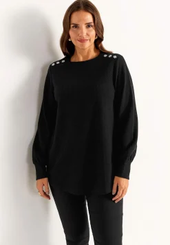 Cellbes of Sweden Ribbad tunika med strassknappar Svart Clearance