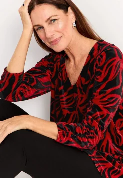 Cellbes of Sweden Sammetstunika med rynkad ärmdetalj Röd / Mönstrad Outlet