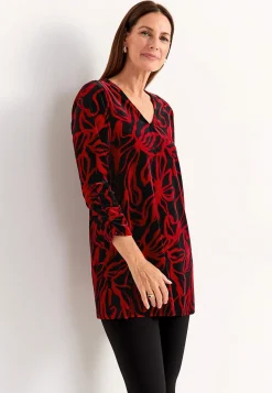 Cellbes of Sweden Sammetstunika med rynkad ärmdetalj Röd / Mönstrad Outlet