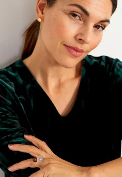 Cellbes of Sweden Sammetstunika med rynkad ärmdetalj Mörkgrön / Mönstrad Online