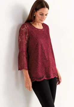 Cellbes of Sweden Spetstopp med trumpetärm Vinröd