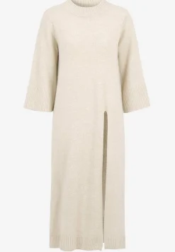 Cellbes of Sweden Stickad klänning med hög slits Ljusbeige / Melerad New