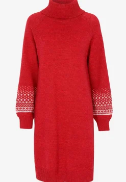 Cellbes of Sweden Stickad klänning med jacquardmönstrade ärmar Röd / Mönstrad New