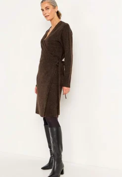 Cellbes of Sweden Stickad klänning med omlottdesign Brun / Melerad Sale