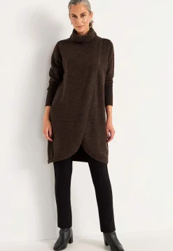 Cellbes of Sweden Stickad polotröja med omlottdetalj fram Brun / Melerad Hot